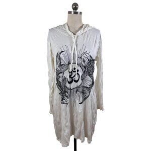 Sure Designs Tunic Hoodie Dress Womens Large White Koi Fish Beach Indie Hippie